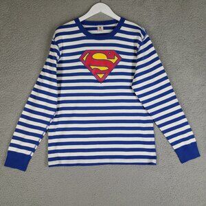 Hanna Andersson Superman Pajama Top Adult Large Sleep Shirt Striped Organic Blue